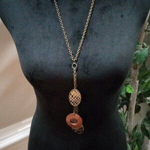 Womens Fashion Chunky Gold Tone Charm Pendant Long Necklace with Lobster Clasp